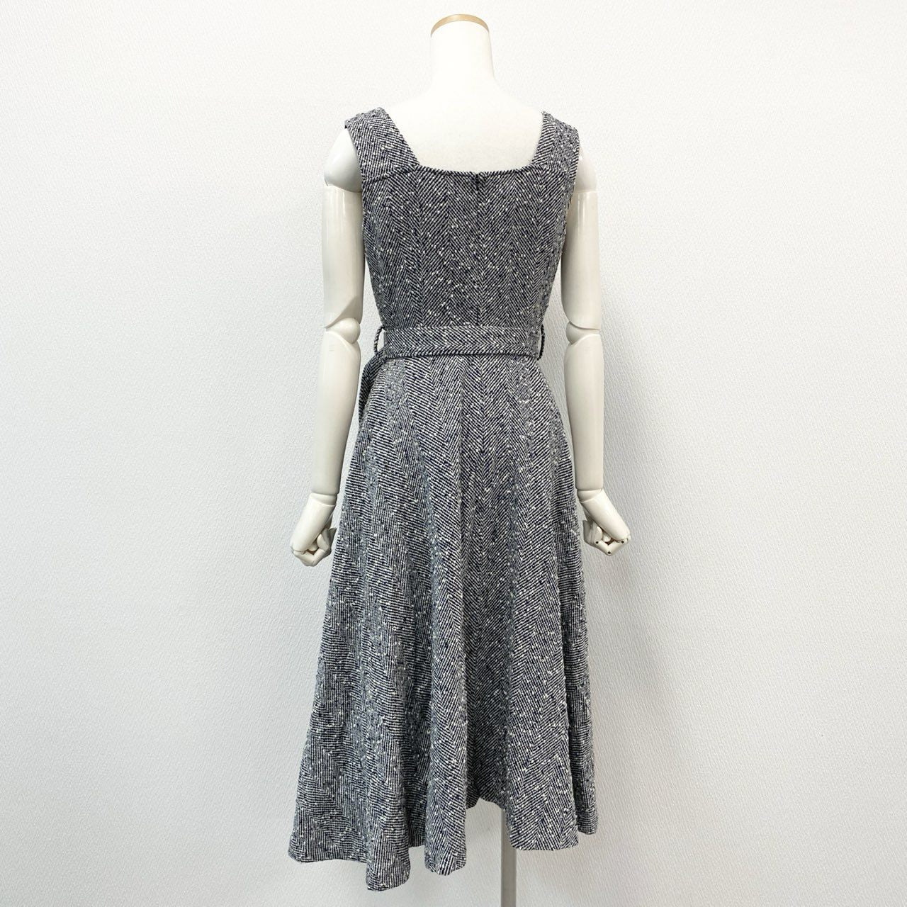 74c14 【美品】 sheller シェリエ トレンチドレス ノースリーブワンピース オケージョンワンピース ヘリンボーン ツイード SL174031003 F グレー