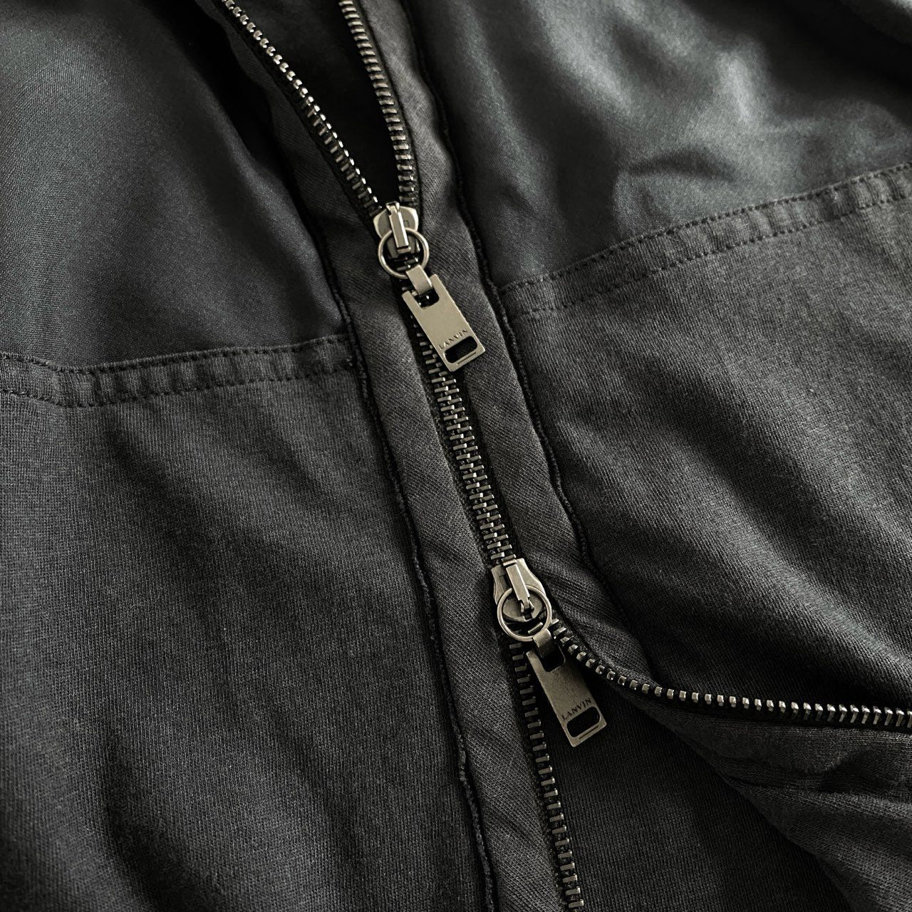 25h9 LANVIN ランバン シルク100% ジップアップパーカー XL ネイビー トップス 羽織 薄手