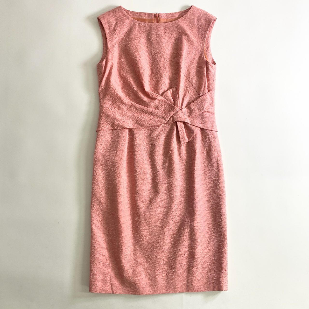 50c21 《未使用》 定価¥86,900 HANAE MORI ハナエモリ ノースリーブワンピース 40 ピンク ドレス ウエストリボン タグ付き