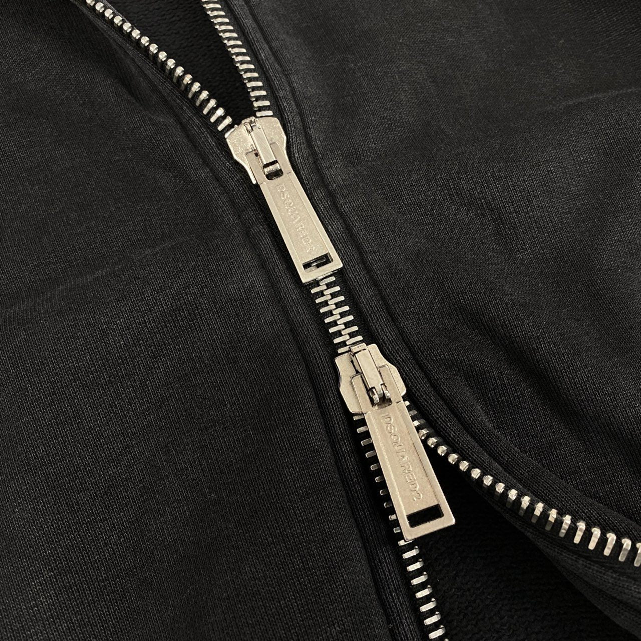 12b19 DSQUARED2 ディースクエアード ウィンテージウォッシュ フルジップパーカー コットンパーカー イタリア製 ダブルジップ◎ M ブラック メンズ