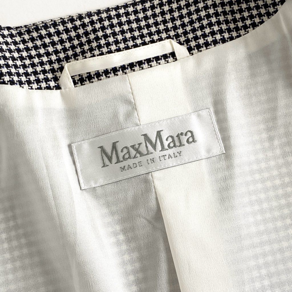 54h23 MaxMara マックスマーラ 白タグ イタリア製 テーラードジャケット ブレザー 千鳥格子 シルク混 40 グレー系