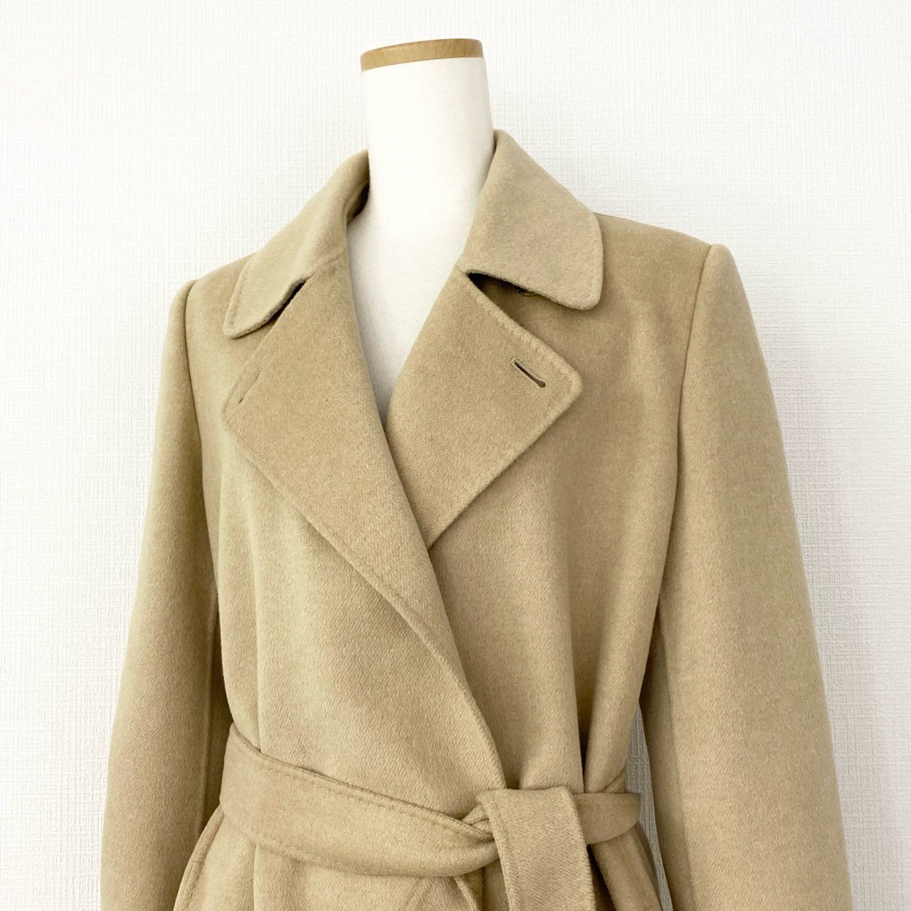 34d22 Max Mara マックスマーラ クチートアマーノ ベルテッドコート ロングコート 60160179 サイズ40 ベージュ アンゴラウール レディース