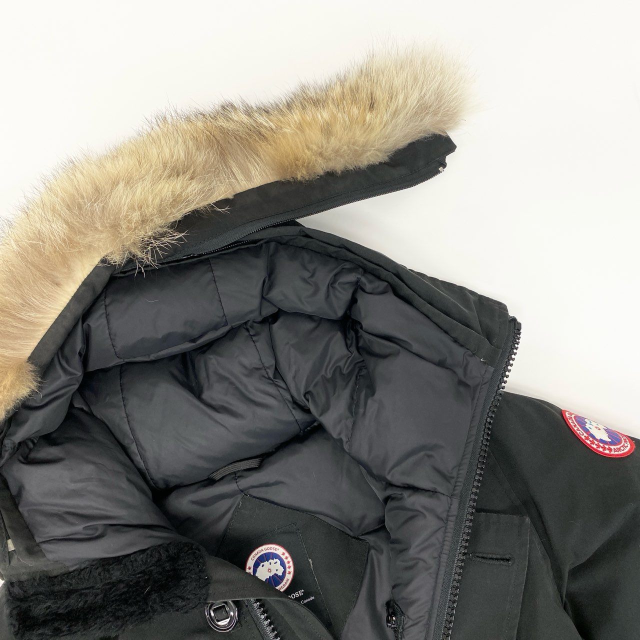 63j9 CANADA GOOSE カナダグース JASPER ジャスパー ダウンジャケット 3438JM XS ブラック コヨーテファー カナダ製 紳士服t18r