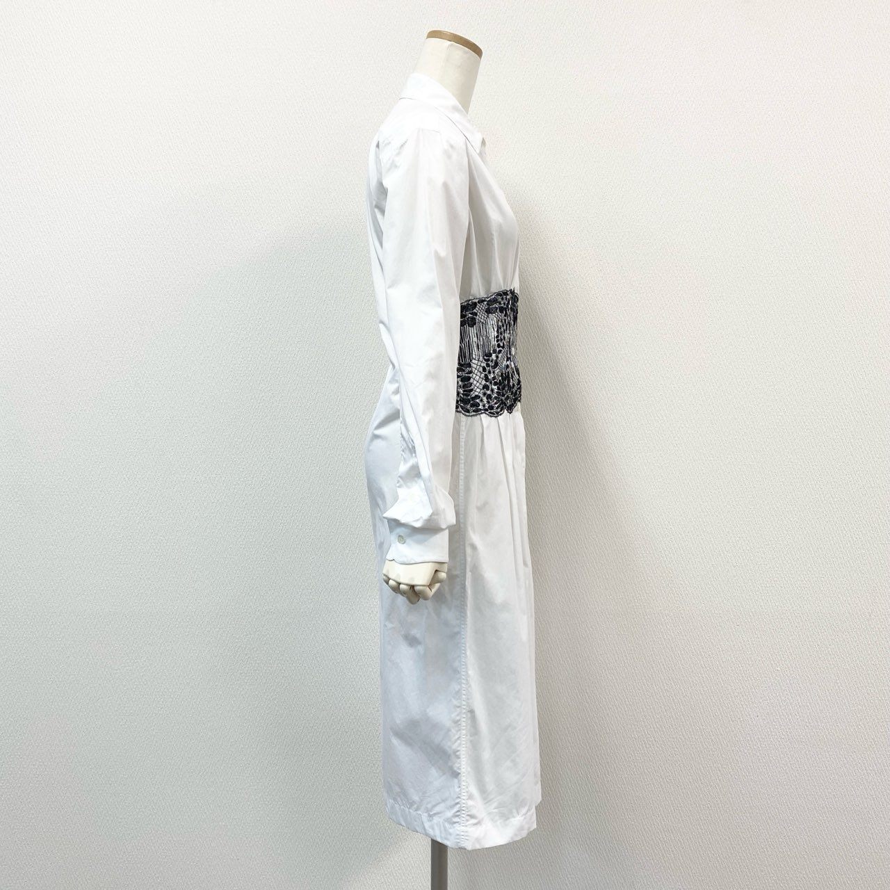 54d8 DRIES VAN NOTEN ドリスヴァンノッテン レース刺繍 長袖 シャツワンピース ドレス ブラウス トップス 34 ホワイト コットン