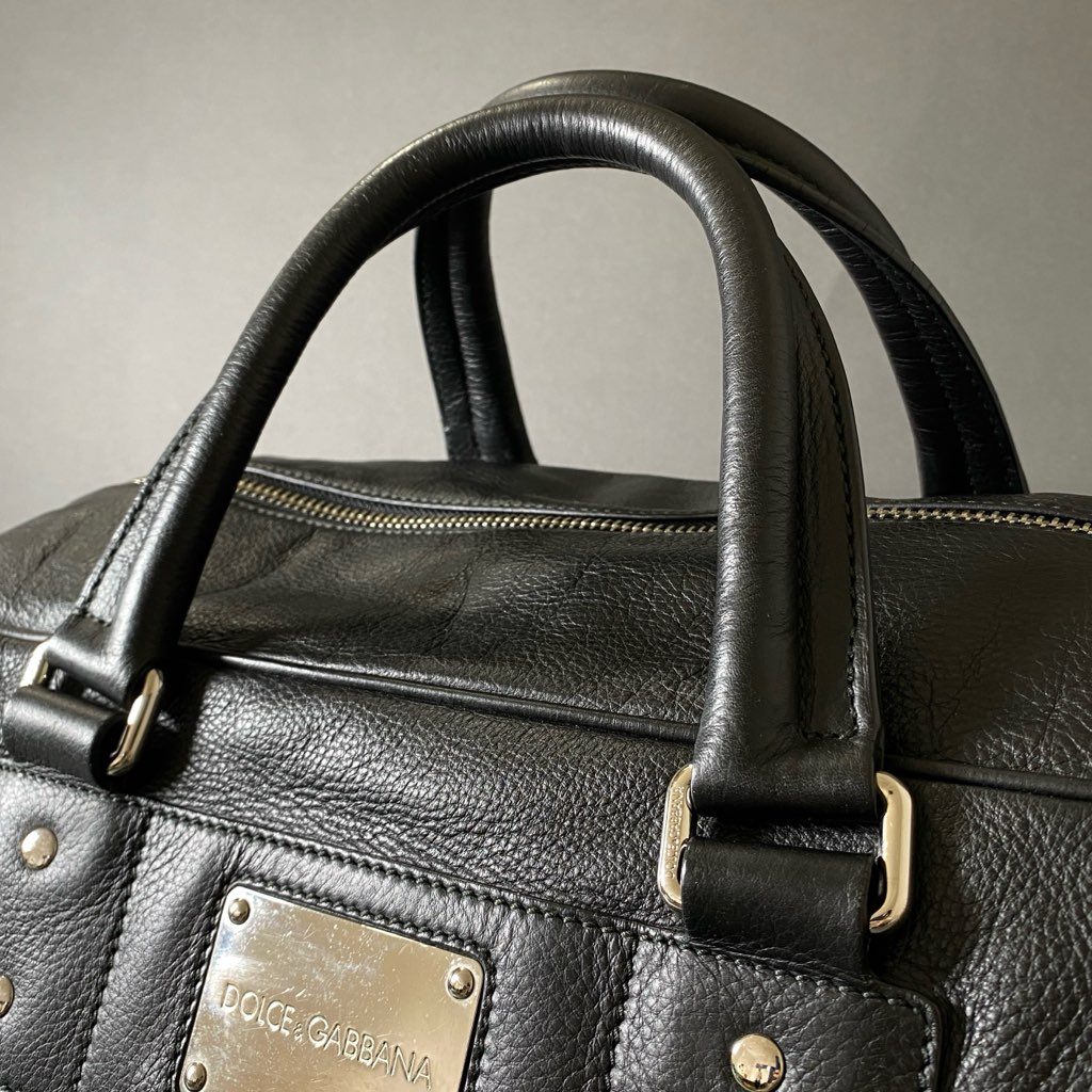Dh3 DOLCE&GABBANA ドルチェアンドガッバーナ 2way レザーバッグ トートバグ ショルダーバッグ ロゴプレート ブラック レザー