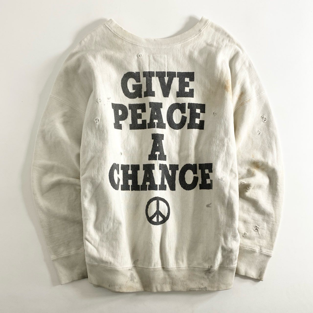 25e26 BOWWOW バウワウ ”YOKO” SWEAT SHIRTS PEACENIK クルーネック スウェット トレーナー ヴィンテージ加工 Lサイズ ライトグレー コットン 日本製
