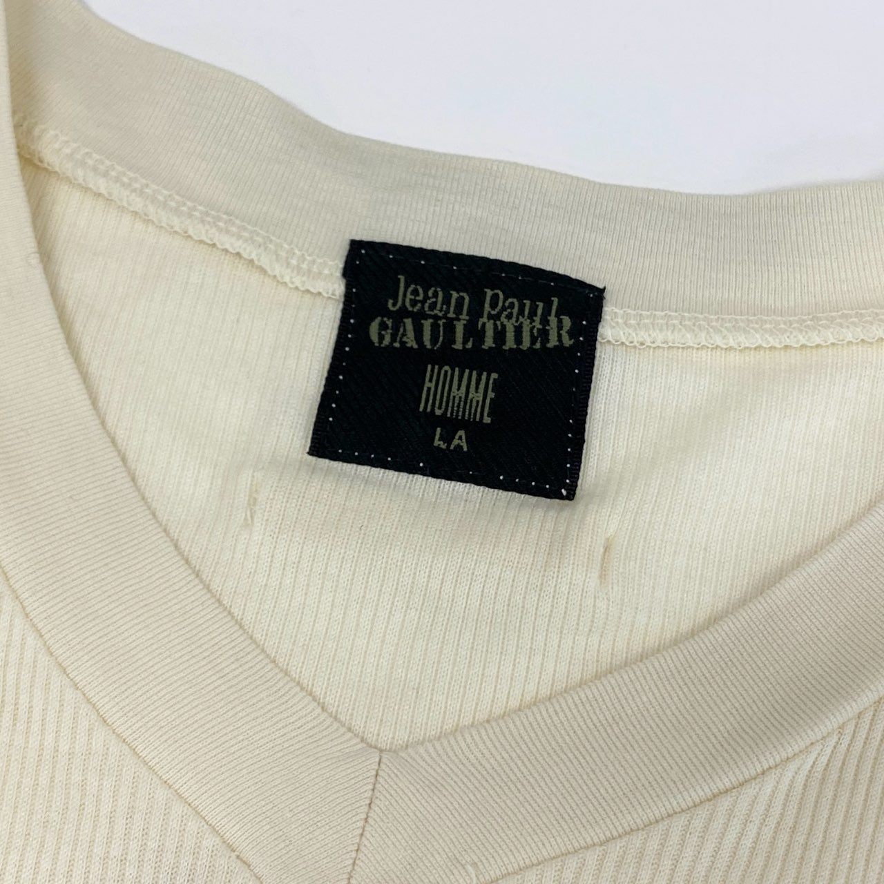 7f11 Jean Paul GAULTIER HOMME ジャンポールゴルチエオム 00s チビT Vネック ボーダーカットソー LA ホワイト レッド MINI Tシャツ