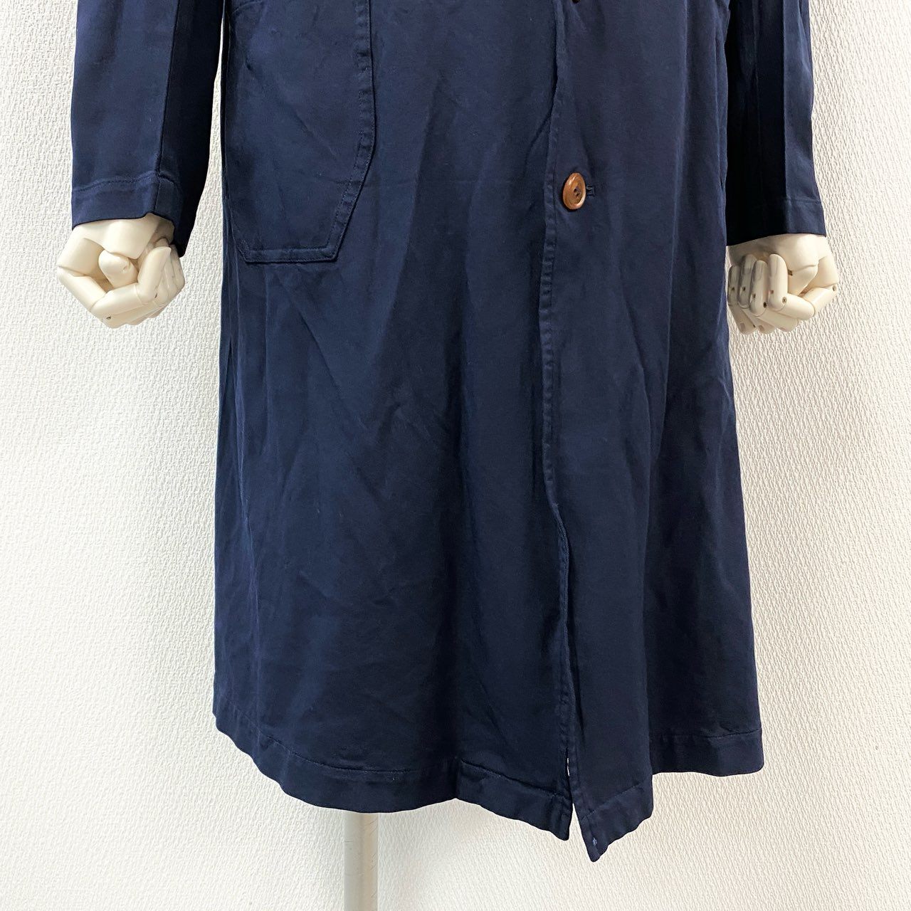 79g24 《美品》 COMME des GARCONS コムデギャルソン 丸襟 ストレッチコート L ネイビー 伸縮性◎ ライトアウター 女性服 日本製 AD2004_