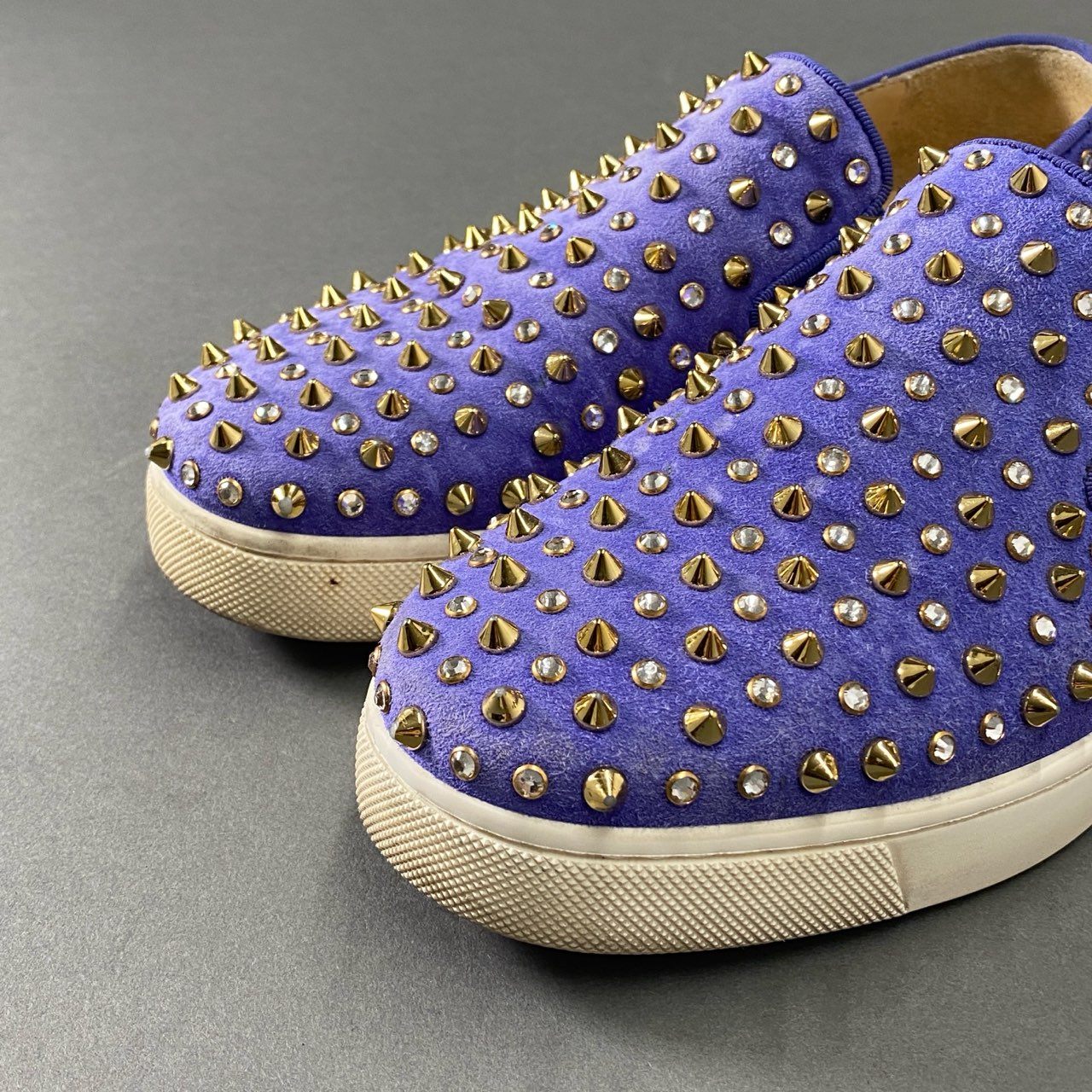 5i27 Christian Louboutin クリスチャンルブタン スパイクスタッズ スリッポンシューズ スニーカー イタリア製 37 1/2 ブルー パープル スエードレザー