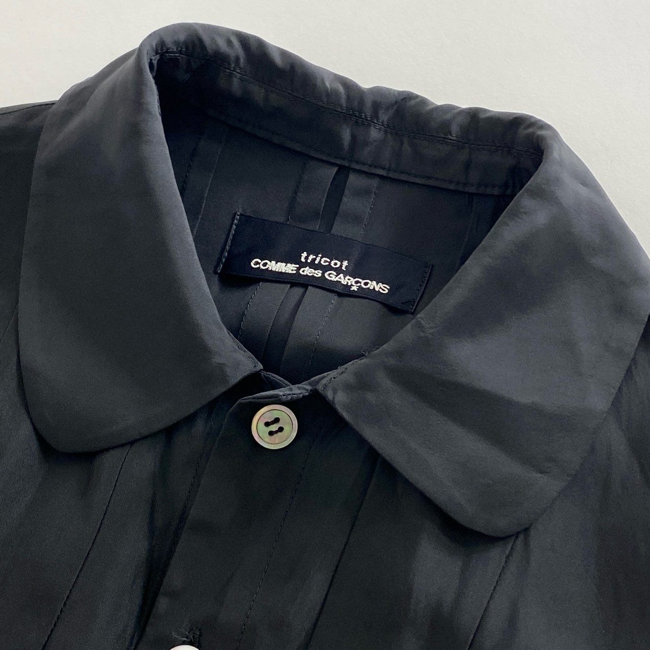 71e14 90s tricot COMME des GARCONS トリコ コムデギャルソン 長袖ワンピース シャツワンピース TO-040160 ブラック キュプラ100% AD1995 レディース アーカイブ
