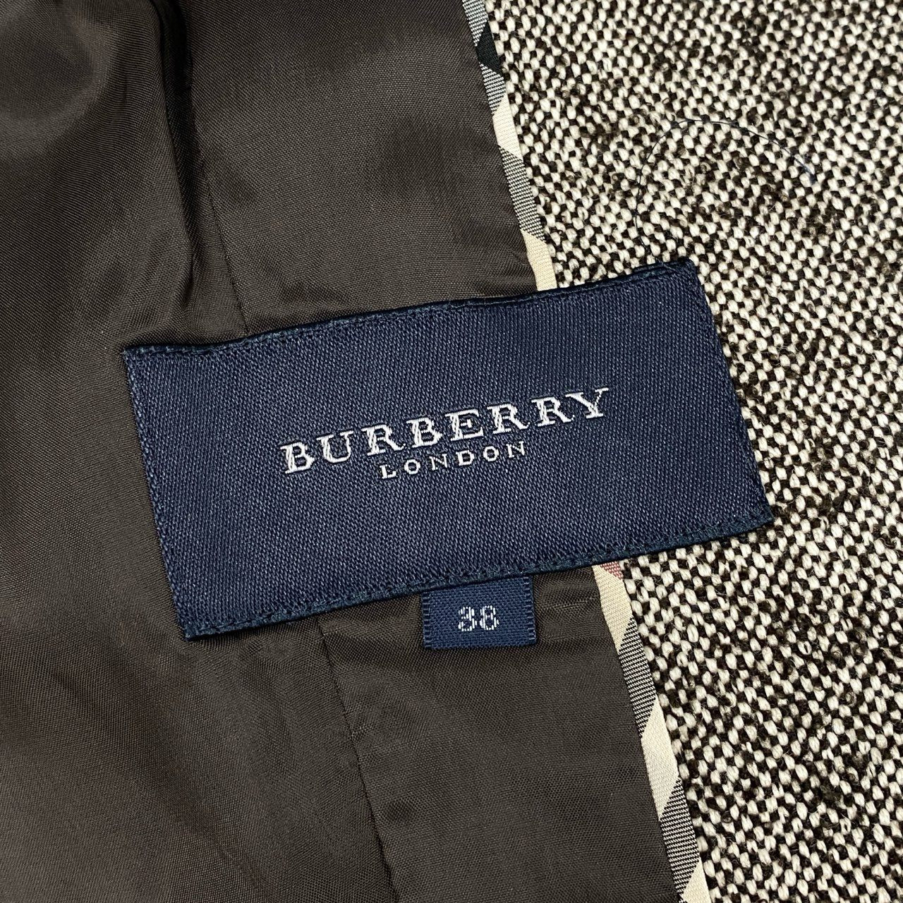 17e7 BURBERRY LONDON バーバリーロンドン ネップツイード リアルファー襟 ジャケット パンツ セットアップ サイズ38/パンツ36 ブラウン レディース 女性用