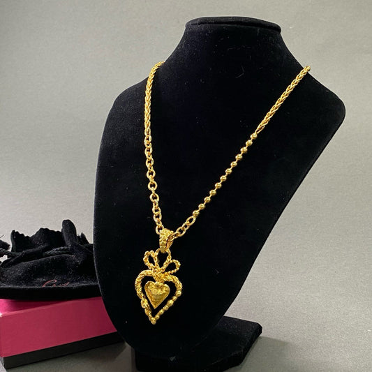 f9 CHRISTIAN LACROIX クリスチャンラクロワ ゴールド ハートモチーフ 5チェーン 切替 ネックレス 大振り レディース コスチームジュエリー