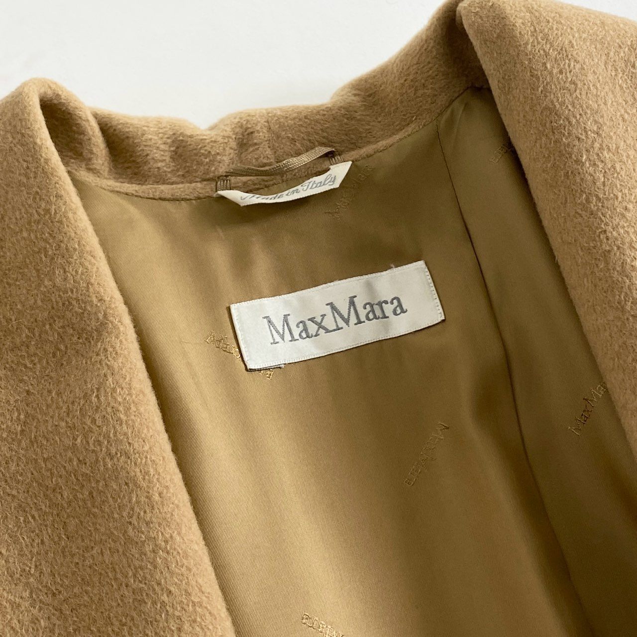 38g28 Max Mara マックスマーラ サイズ40 ベージュ キャメル100% キャメルコート ショールカラー ベルテッドコート レディース 女性用 コート