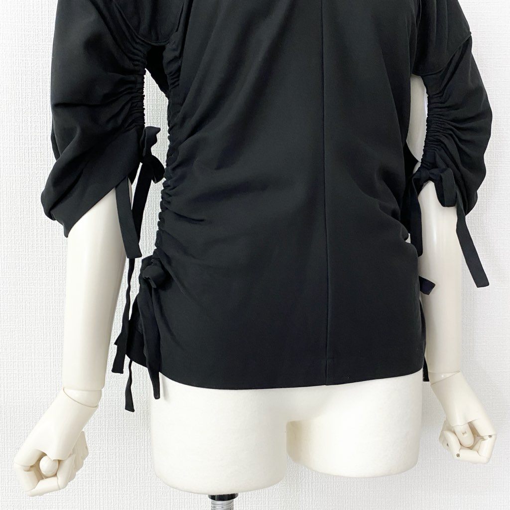 6d7 beautiful people ビューティフルピープル 日本製 1115110006 cotton cavalry cover top Vネックハーフスリーブトップス ブラウス カットソー バックジップ 36 ブラック コットン 春夏