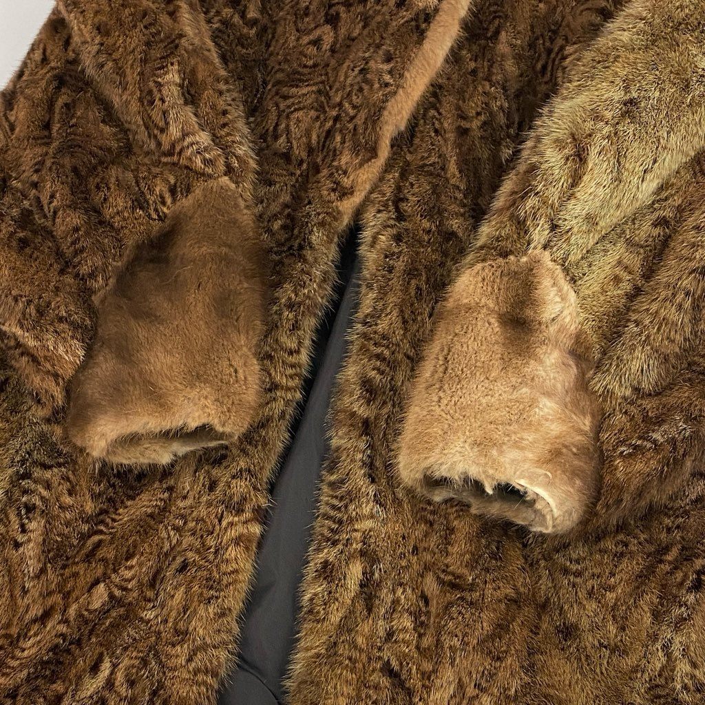 25L15 パステルミンク 総柄 ロングコート サイズF ブラウン 本毛皮 MINK FUR 希少デザインt18r