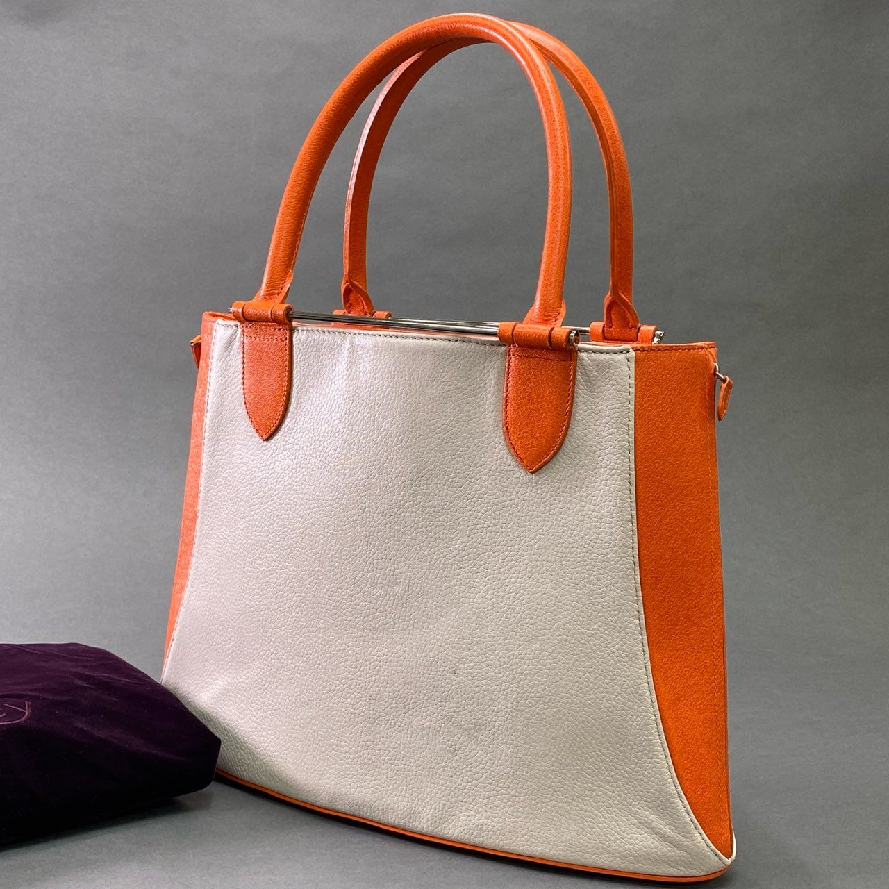 Ac6 ASPREY アスプレイ レザートートバッグ オレンジ Leather ワンショルダー カバン 高級 サイドジップ 保存袋付き