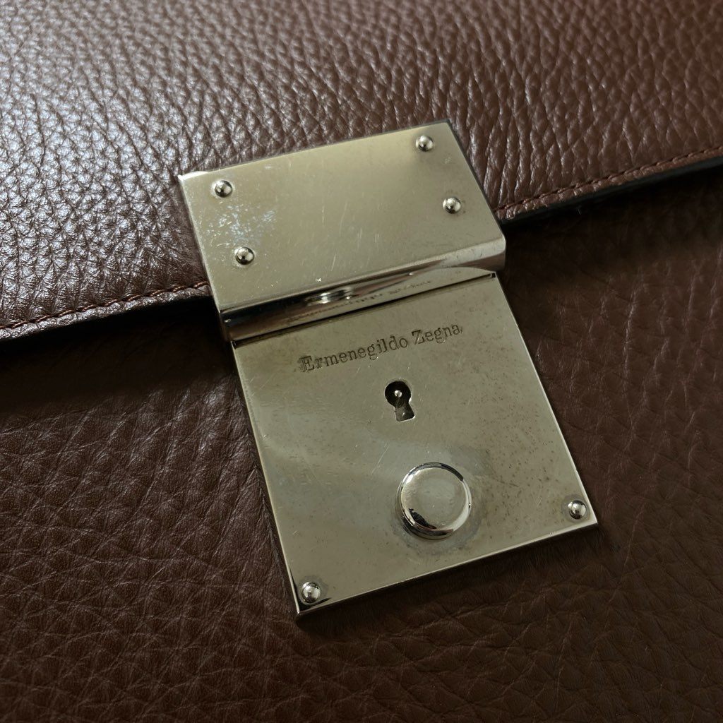 Df29 Ermenegildo Zegna エルメネジルド ゼニア レザー ブリーフケース ビジネスバッグ ブラウン Leather オフィス イタリア製