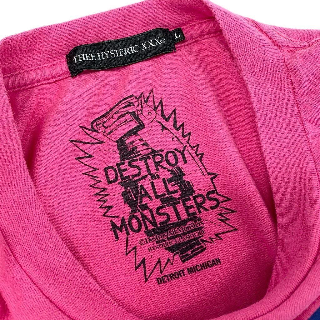 23d6 THEE HYSTERIC XXX ヒステリックグラマー DESTROY ALL MONSTERS MONSTER MADNESS Tシャツ カットソー 半袖 プリント 06211CT04 Lサイズ ピンク コットン