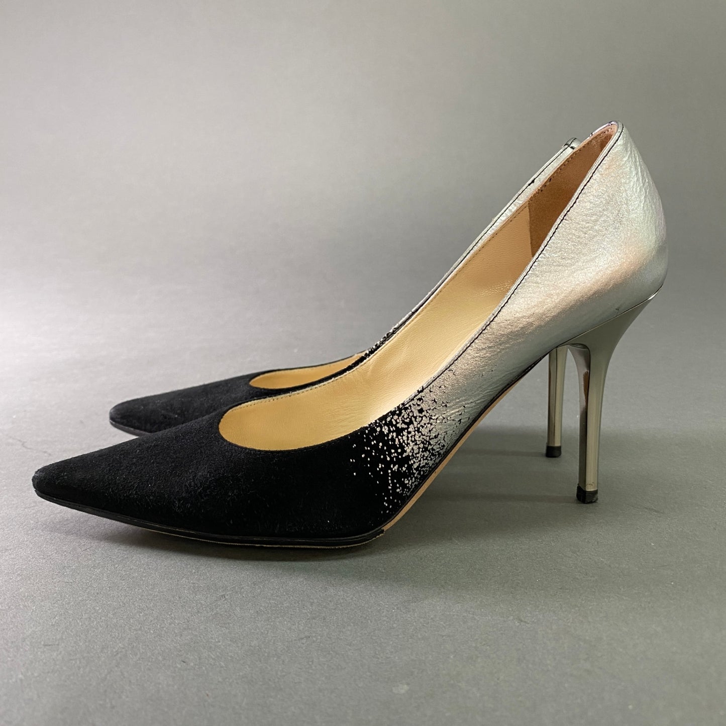4l25 JIMMY CHOO ジミーチュウ グラデーション レザーパンプス 35 1/2 ブラック シルバー Leather イタリア製 シューズ