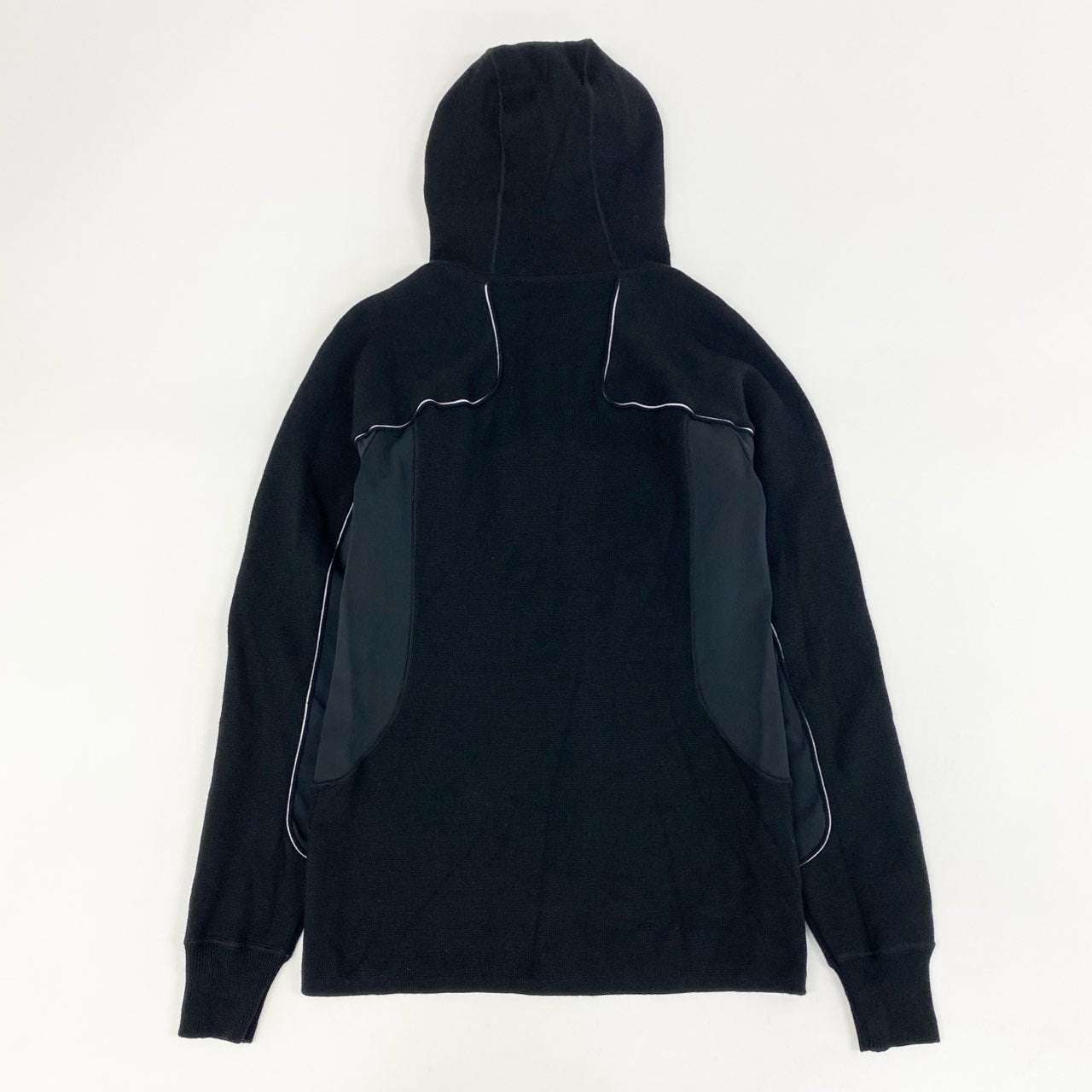 67d21 PRADA SPORT プラダスポーツ ナイロン切替 ジップアップ ニットジャケット フーディ パーカー イタリア製 46 ブラック ウール