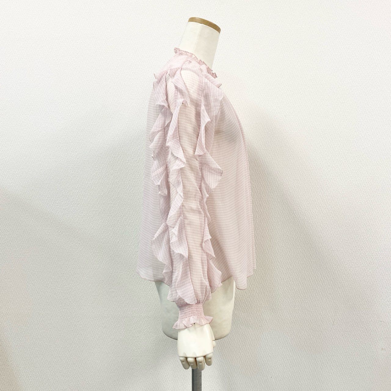 74l25 《新品タグ付き》 CELFORD セルフォード フリルシアーシャツ 長袖ブラウス トップス 千鳥格子 CWFB214116 サイズ36 ピンク ポリエステル100% レディース