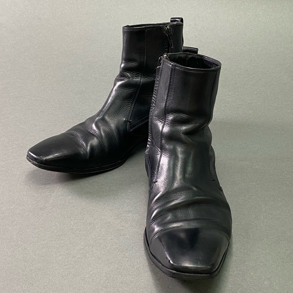 2e10 DIOR HOMME ディオールオム クリスチャンディオール レザーブーツ ショートブーツ サイドジップ サイズ40 ブラック レザー メンズ 革靴 イタリア製