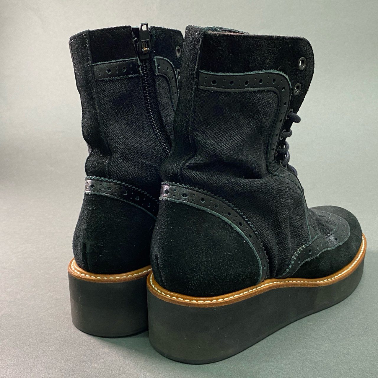 3f27 《美品》 Y's ワイズ レースアップブーツ 1 ブラック Yohji Yamamoto ヨウジヤマモト シューズ 厚底