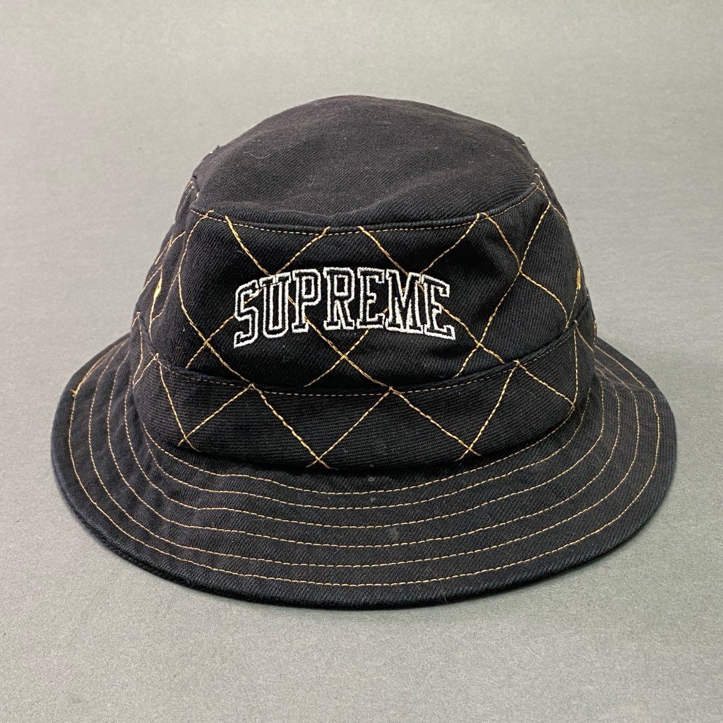 9d5 Supreme シュプリーム Diamond Stitch Crusher Hat バケットハット クラッシャーハット ブランドロゴ M/L ブラック コットン100%