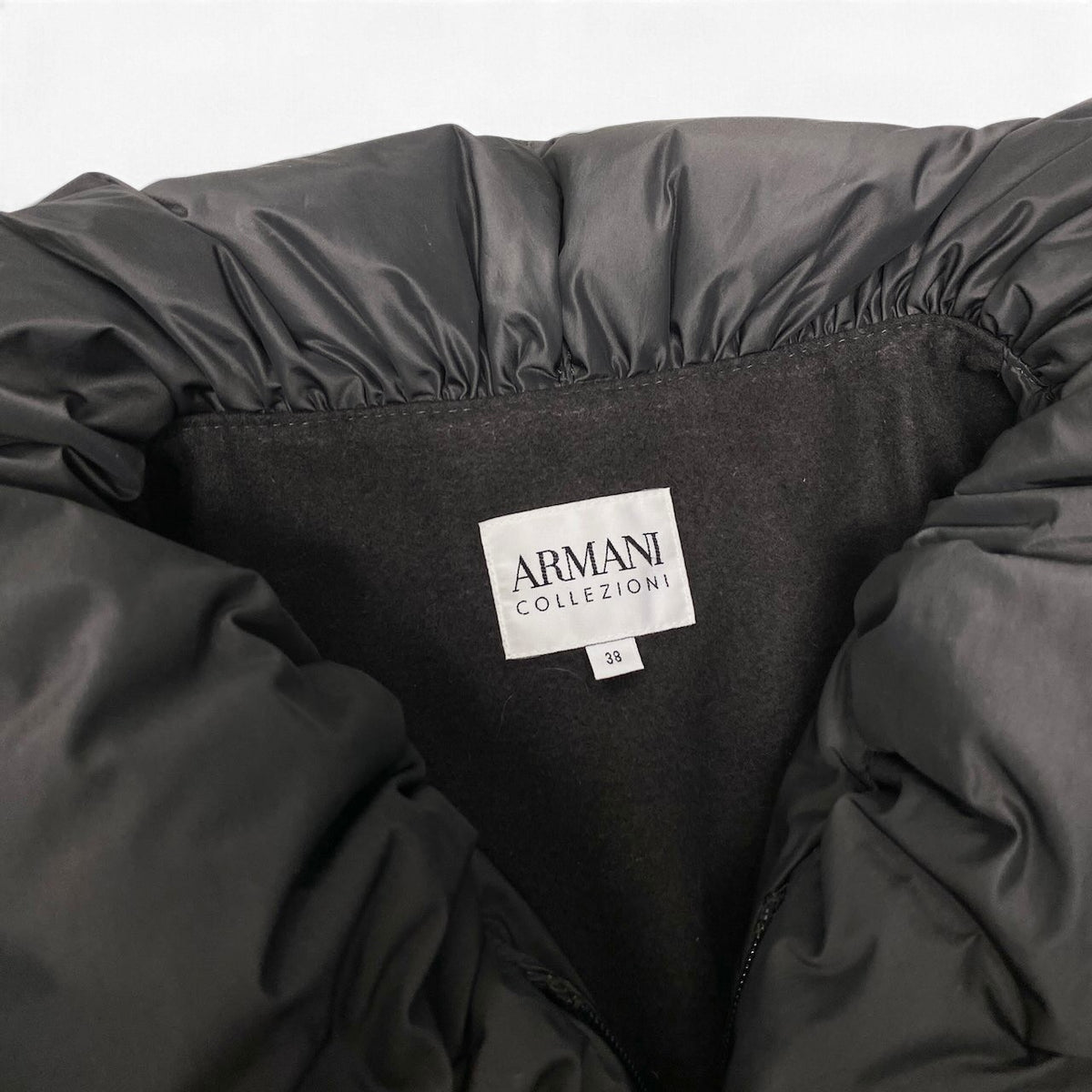 28j15 ARMANI COLLEZIONI アルマーニコレツィオーネ ショールカラー ダウンジャケット ハーフコート 38 ダークブラウン レディースo07t