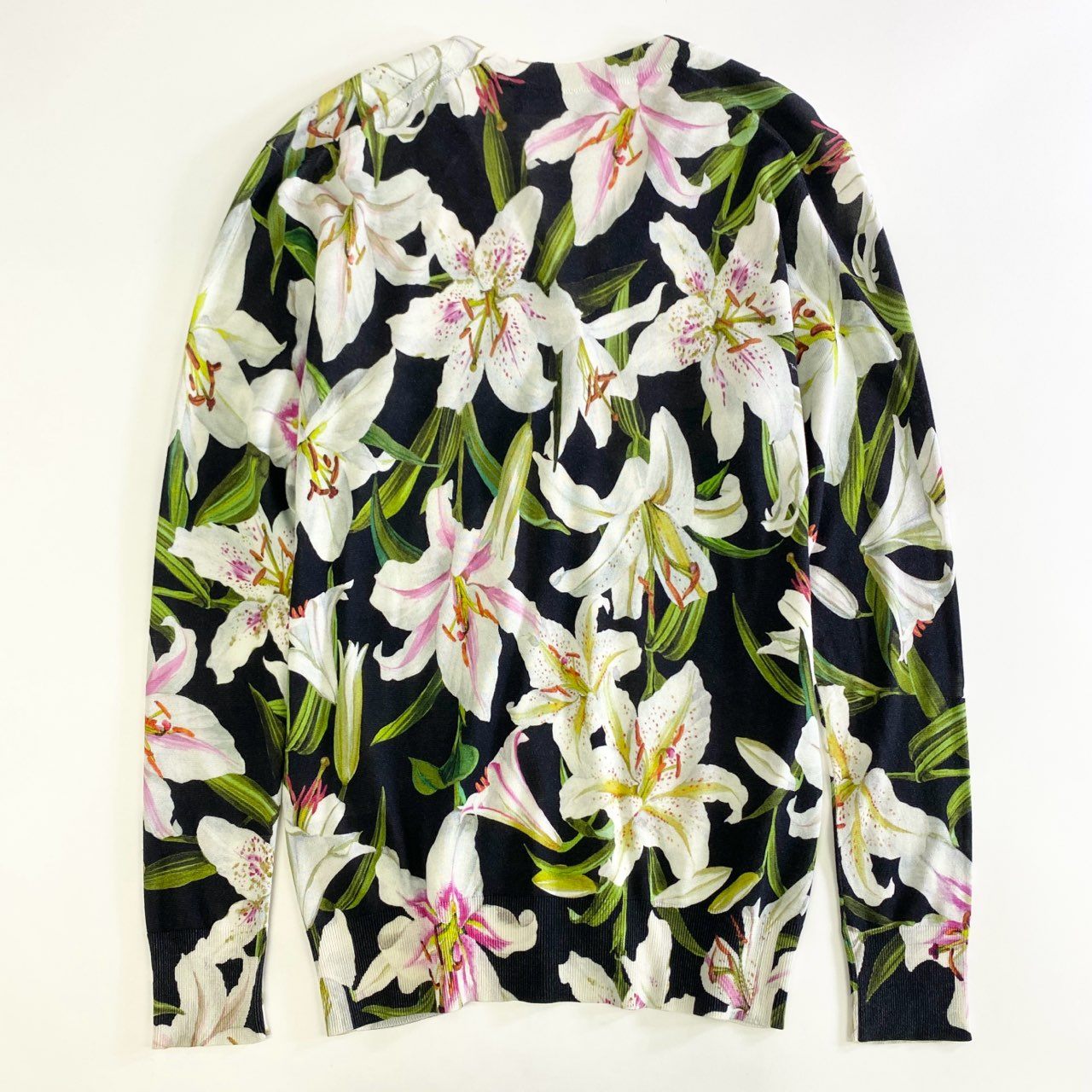 43j31 DOLCE&GABBANA ドルチェ&ガッバーナ 花柄 総柄プリント シルク100% ニットカーディガン シルクニット サイズ36 マルチカラー レディース 女性用