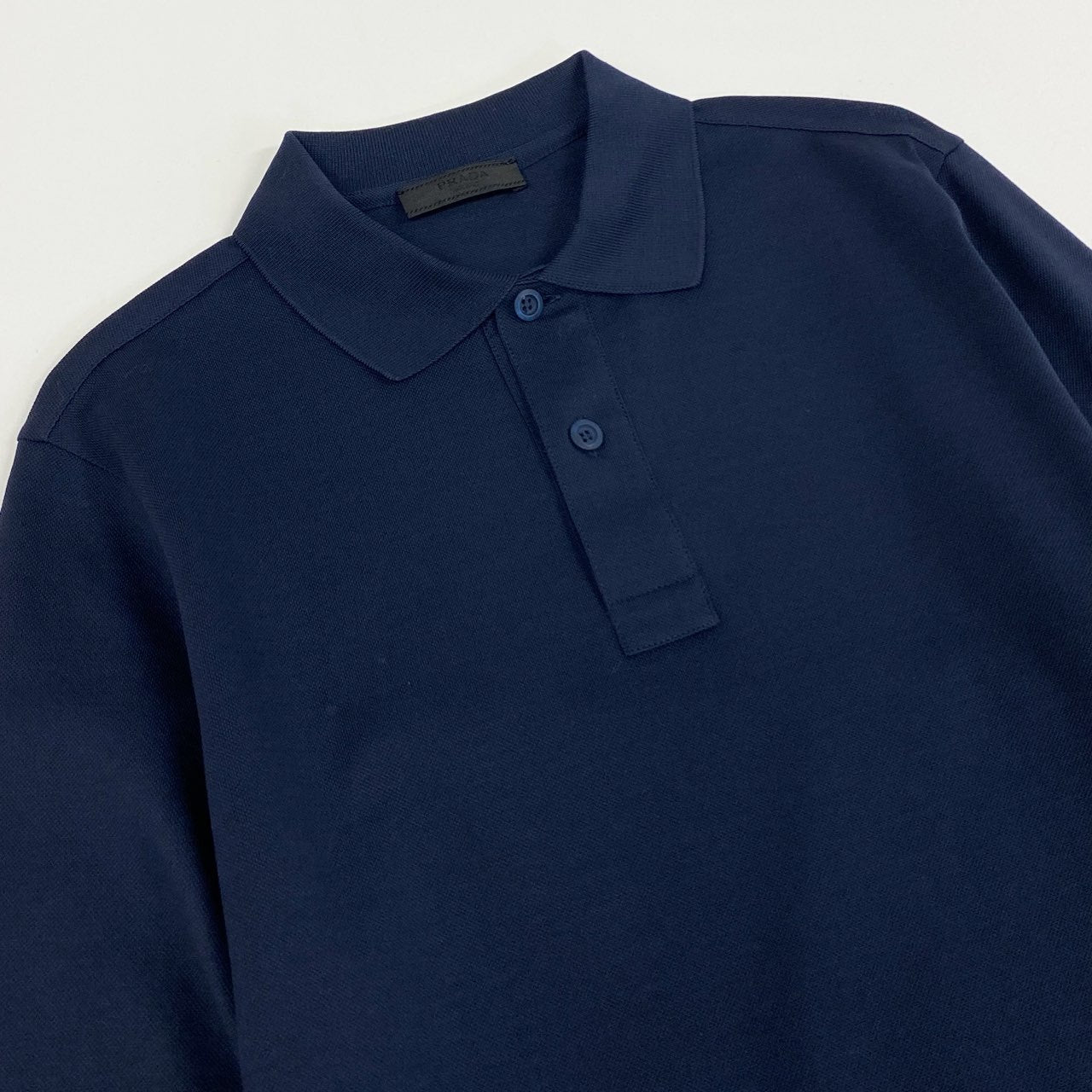 33k29② 《美品》 PRADA プラダ 長袖ポロシャツ コットンシャツ ロングスリーブ カットソー 鹿の子 薄手 メンズ DNA605 XS ネイビー 綿100