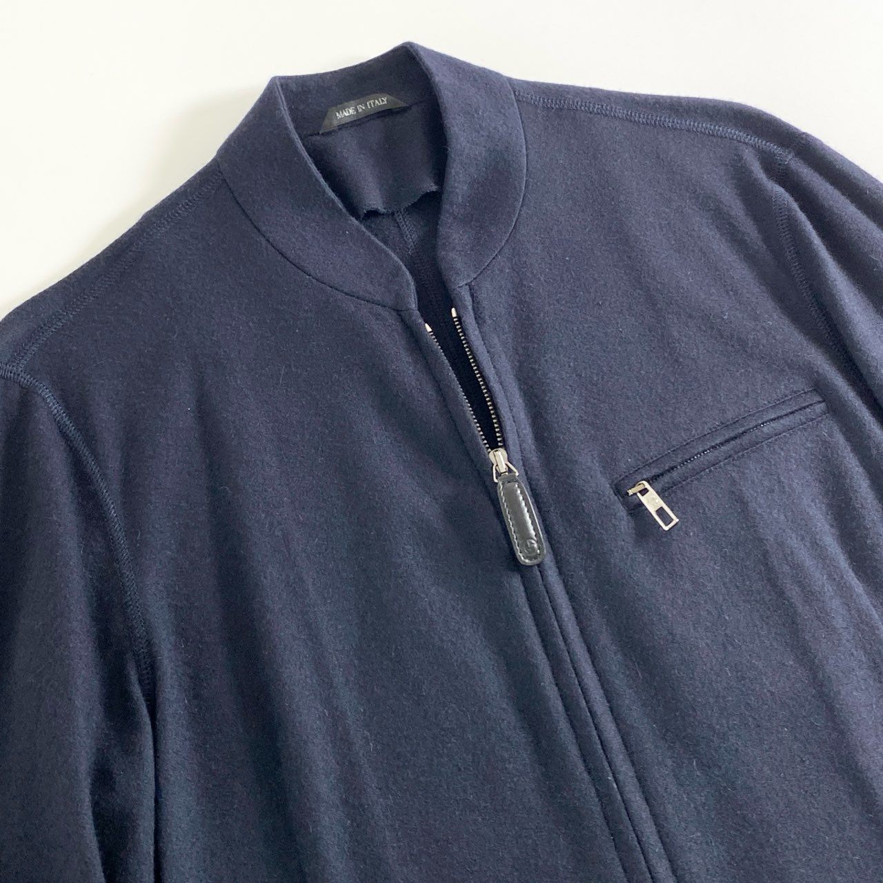 55e27 イタリア製 GIORGIO ARMANI ジョルジオアルマーニ 黒タグ カシミヤニットブルゾン ニットジャケット ダブルジップ サイズ46 ネイビー カシミヤ100% メンズ 紳士服