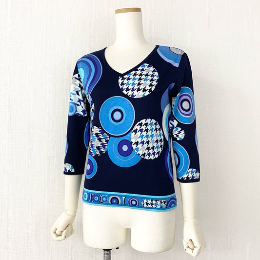 57e11 LEONARD レオナール 7分袖 ハイゲージ ニット セーター トップス サイズM マルチカラー コットン100% レディース 日本製