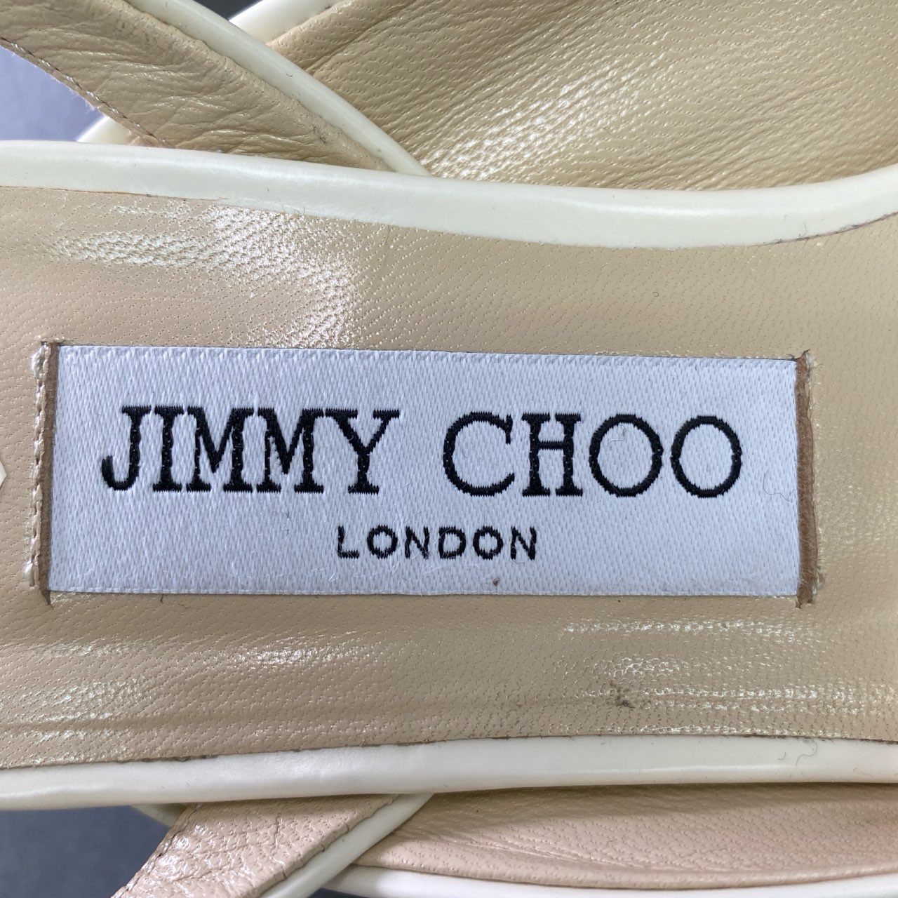 4d16 《美品》 JIMMY CHOO ジミーチュウ Gini 45 JC Slingback Pumps スリングバックパンプス 36 1/2 ホワイト パテントレザー シューズ イタリア製