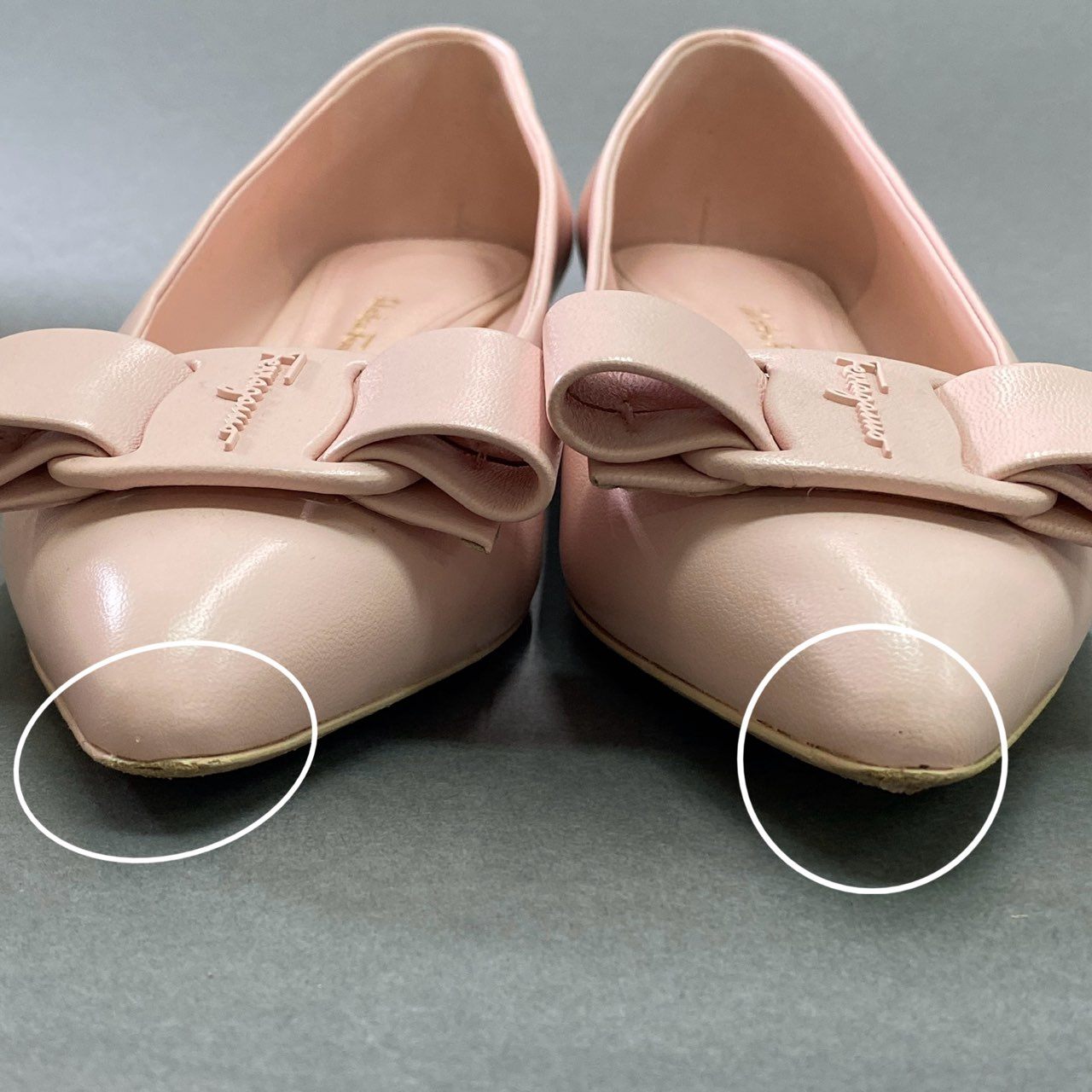 5f6 Salvatore Ferragamo サルヴァトーレ フェラガモ VIVA フラットシューズ パンプス 7 1/2 ピンク ラムレザー VARA ヴァラ 箱付き