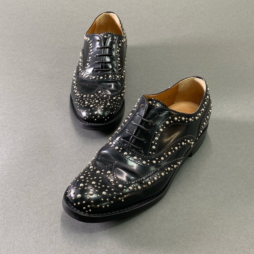 3f7 《美品》定価¥105.600 Church's チャーチ BURWOOD MET バーウッド スタッズ ドレスシューズ 35 ブラック レザー 革靴 イタリア製