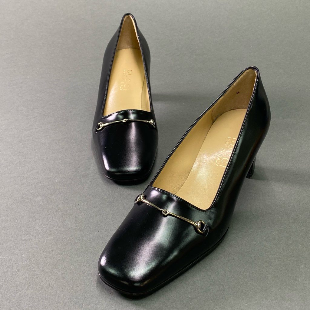 5e10 《極美品》 GUCCI グッチ ホースビット レザーパンプス 7 ブラック Leather シューズ イタリア製