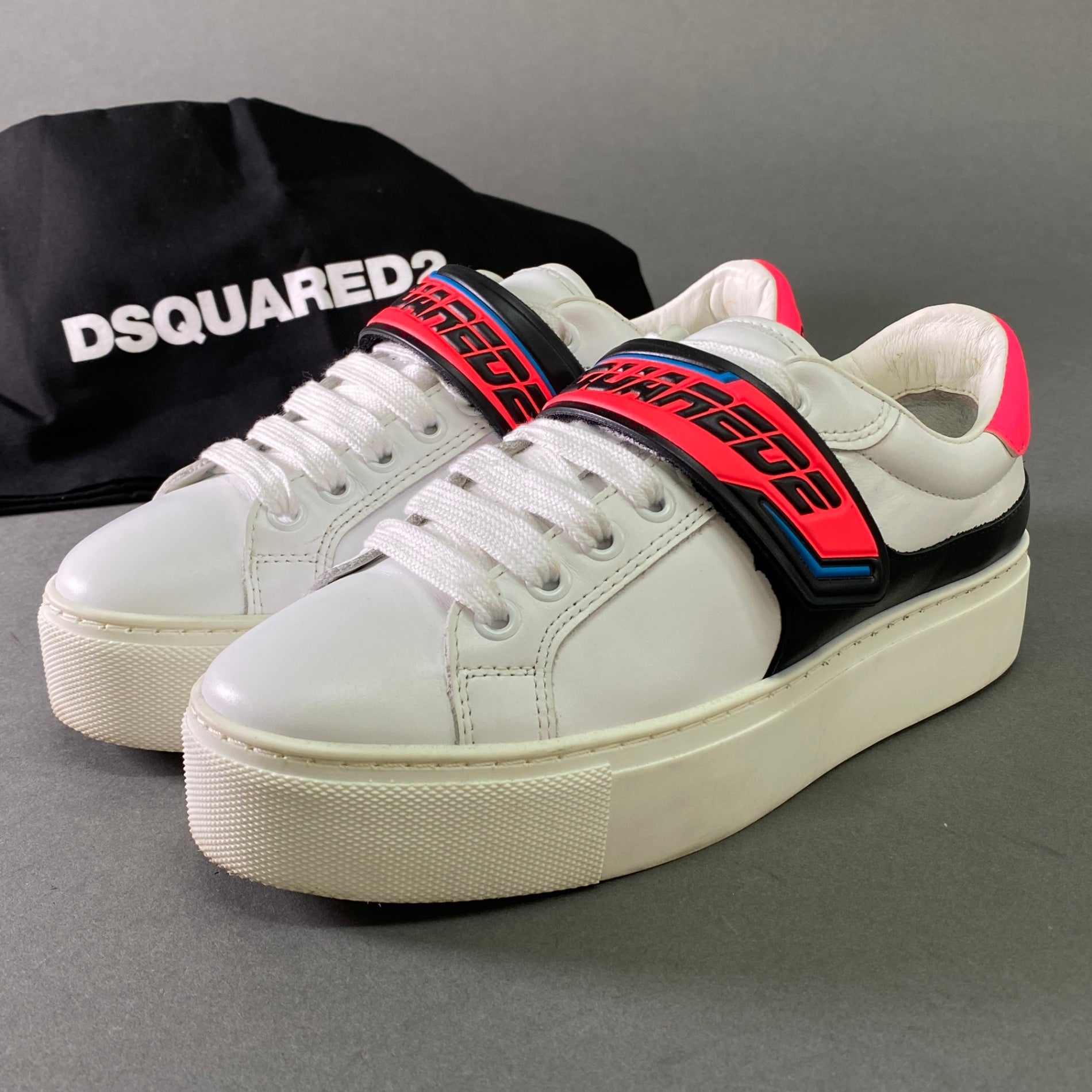 2l25 DSQUARED2 ディースクエアード Bionic Tennis Sneakers ベルクロスニーカー 36 ホワイト ピンク –  VALUE STOCK MALL