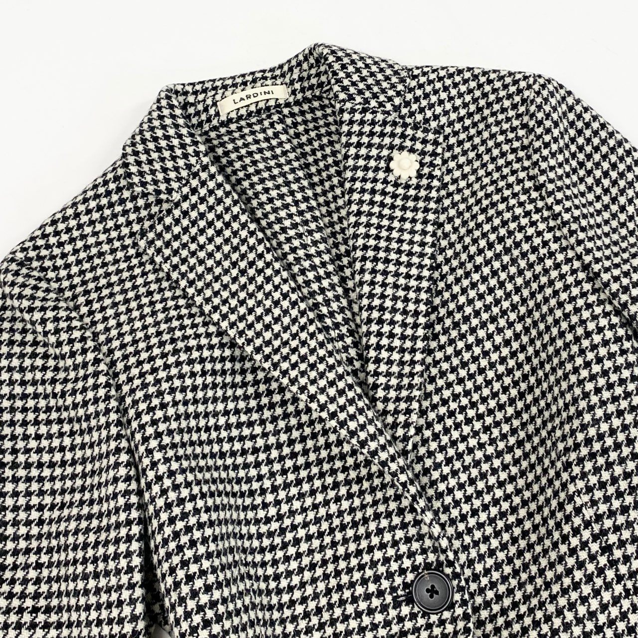 12b19 LARDINI ラルディーニ イタリア製 テーラードジャケット ツイードジャケット 千鳥格子 ブートニエール付 ウール レディース 40 ブラック ホワイト