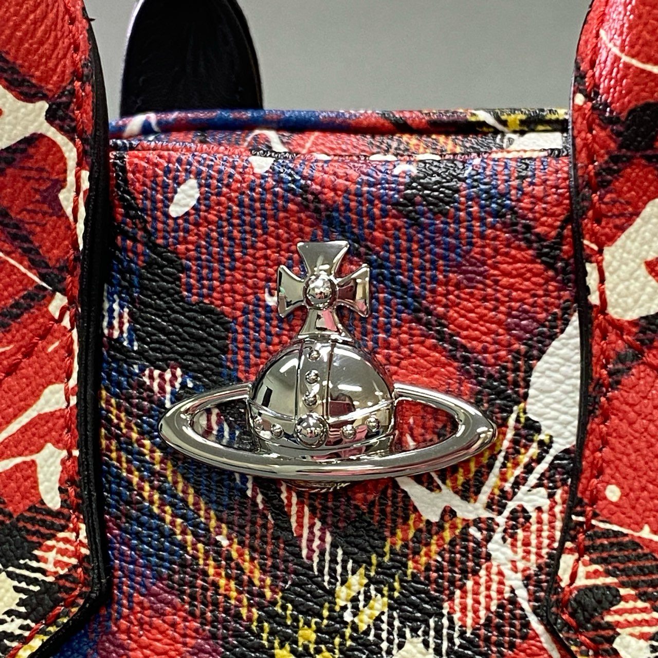 Db17 《美品》 Vivienne Westwood ヴィヴィアン ウエストウッド YASMINE ヤスミンバッグ レッド ORB オーブ ペイントチェック イタリア製 保存袋付き