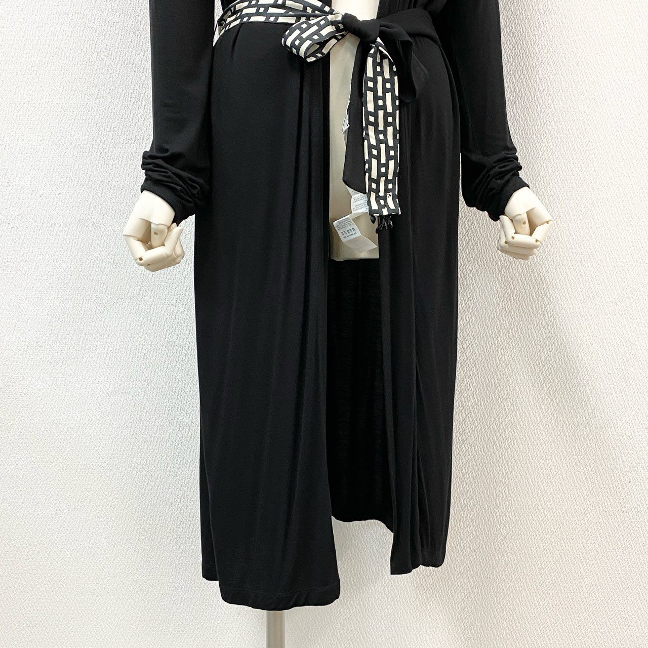 53j17 `S MaxMara エスマックスマーラ TIMELESS ロングニットカーディガン 羽織 ロングスリーブ ウエストリボン レディース 女性用 M ブラックu02t