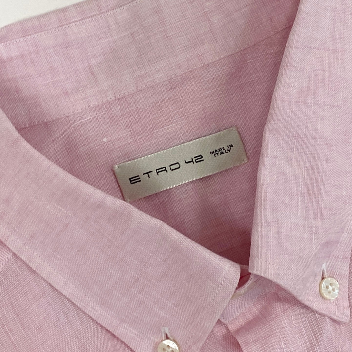 30h29 《極美品》ETRO エトロ 長袖シャツ リネンシャツ ロングスリーブ ボタンダウン 胸元ロゴ刺繍 42サイズ ピンク メンズ 男性用u02t