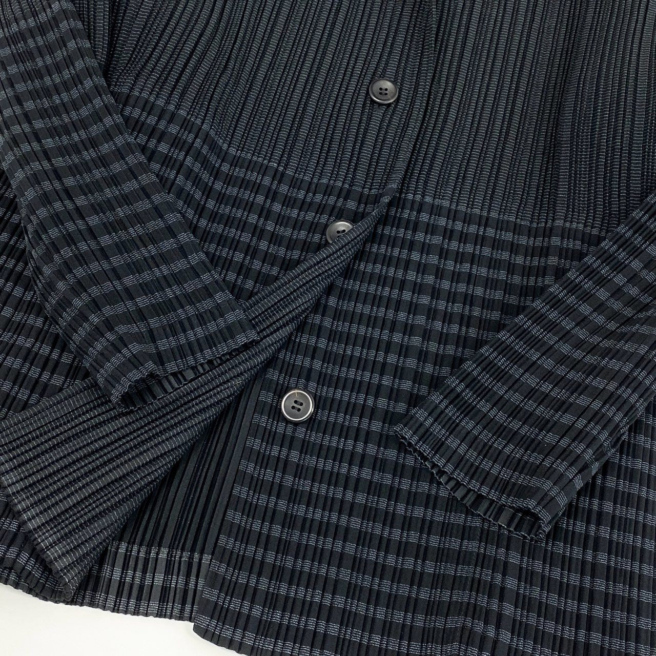 59e9 ISSEY MIYAKE イッセイミヤケ ボーダー切替 変形パターン プリーツジャケット IM84-FD912 サイズM ブラック レディース 女性用 プリーツプリーズ
