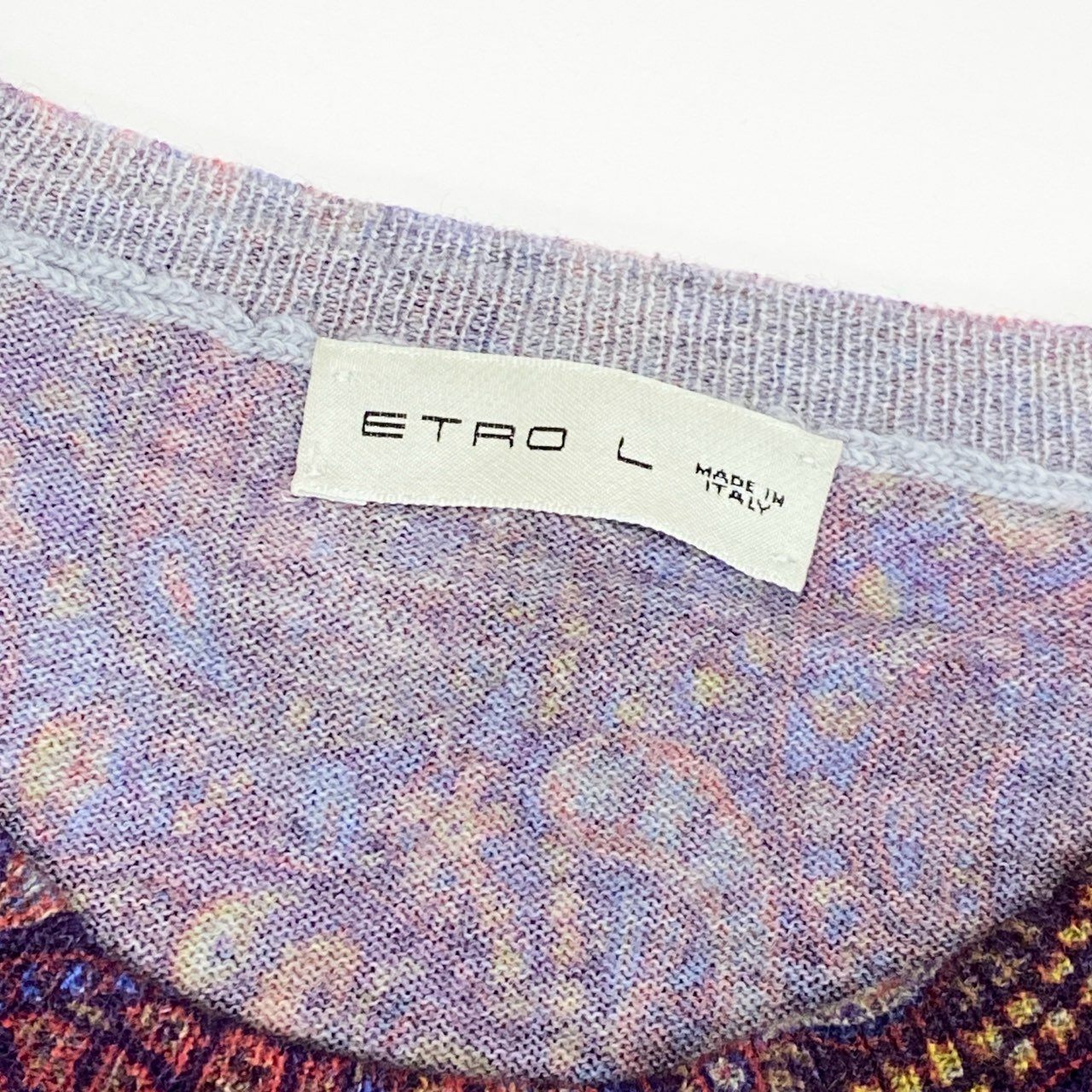 81d4 《美品》 ETRO エトロ ペイズリー 薄手ニットセーター L パープル イタリア製 総柄