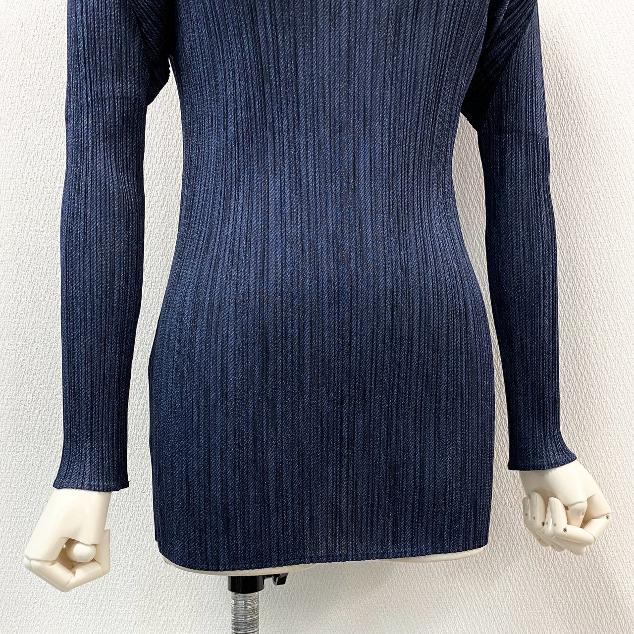 42h22 PLEATS PLEASE プリーツプリーズ イッセイミヤケ 変形カットソー トップス ハイネック プリーツ加工 PP04-JK204 サイズ3 ネイビー ポリエステル レディース 日本製u02t