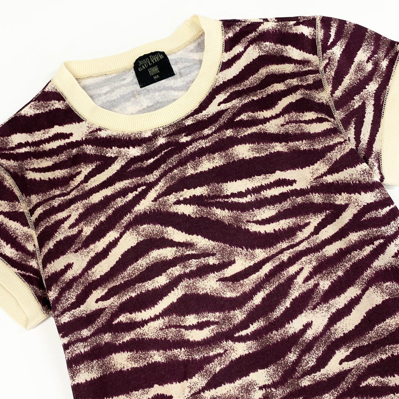 7f11 Jean Paul GAULTIER HOMME ジャンポールゴルチエオム 00s チビT ゼブラ カットソー MA ボルドー ミニTシャツ