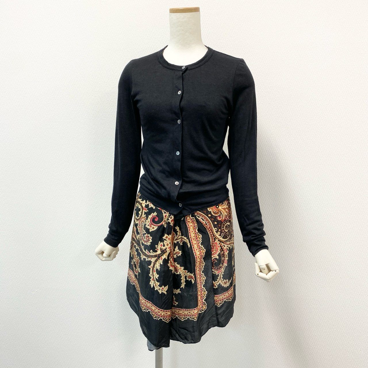41h24 sacai サカイ 異素材切替 ドッキングワンピース チュニック ドレス ペイズリー柄 1 ブラック レディース 日本製o07t