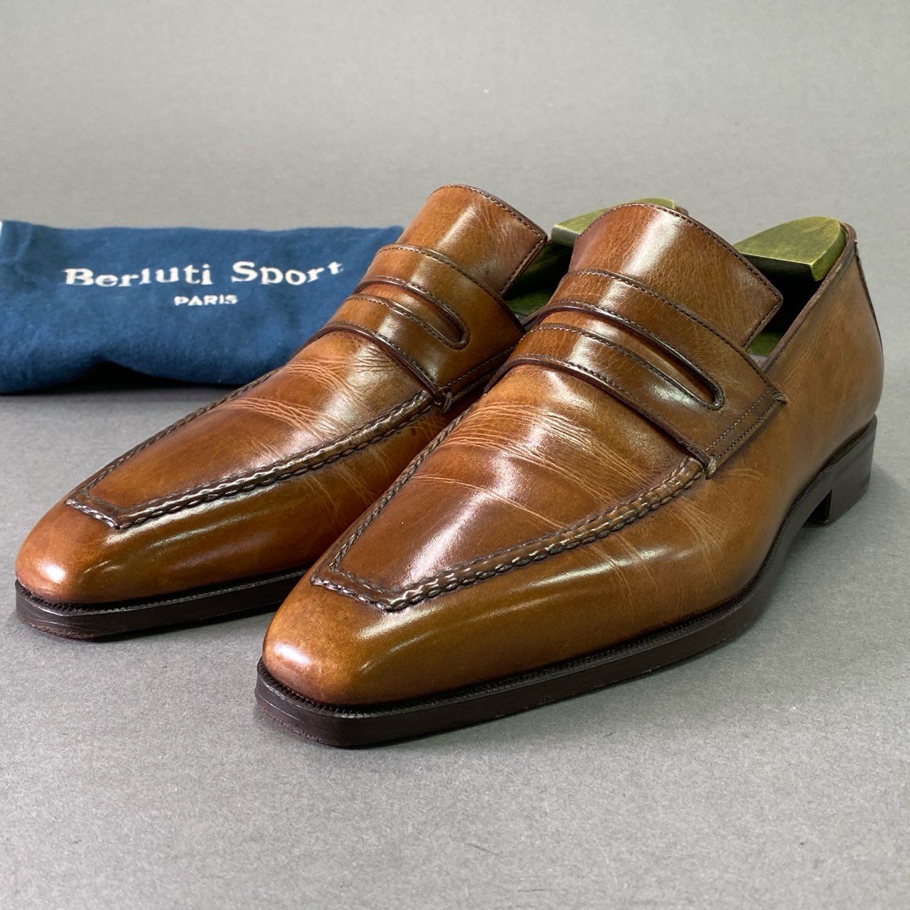 1d22 Berluti ベルルッティ Andy アンディ デムジュール レザーローファー 6 1/2 ブラウン Leather シューズ ビジネス シューツリー 保存袋 付属