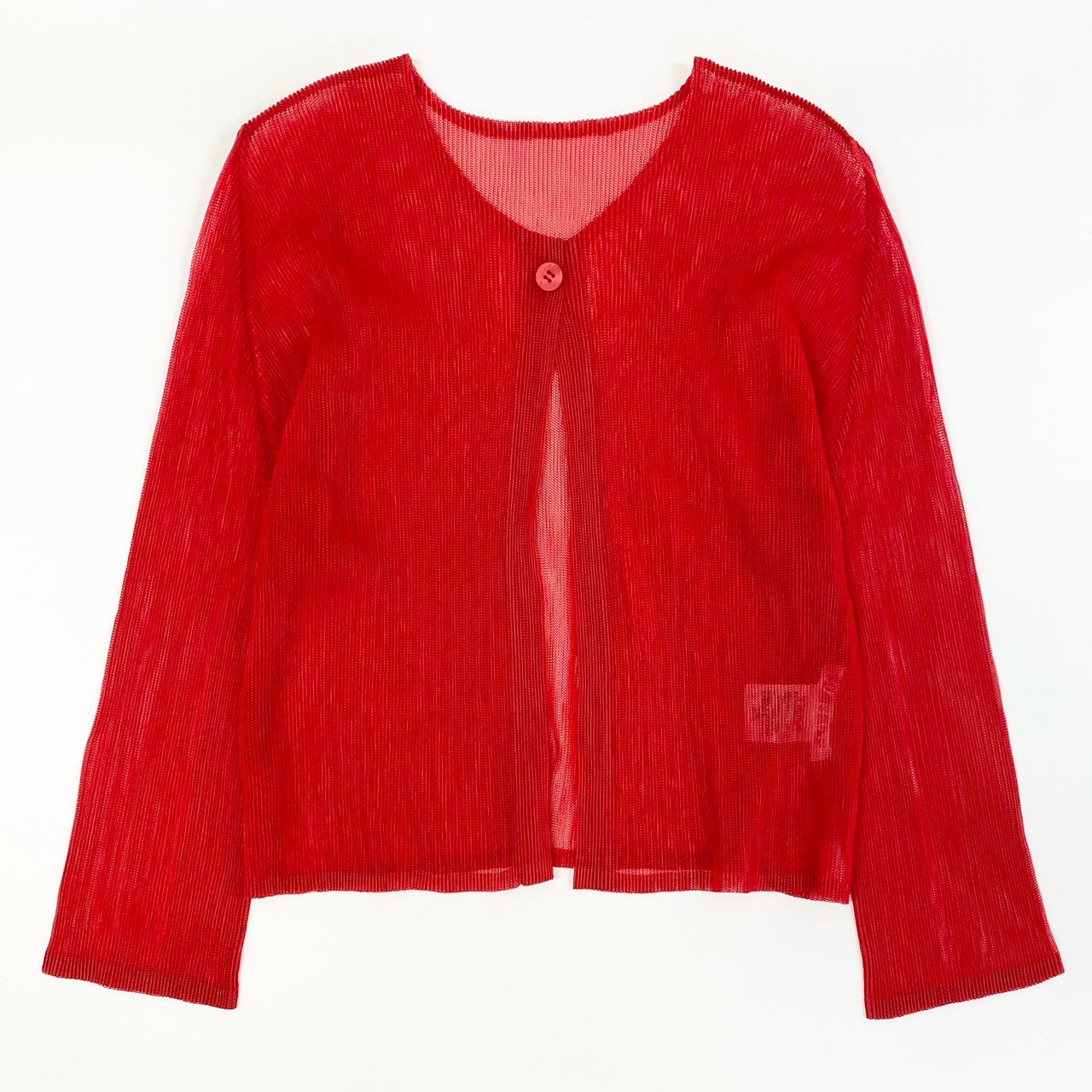 11f12 PLEATS PLEASE プリーツプリーズ 変形カーディガン ボレロカーディガン メッシュ生地 PP11-F0694 サイズ3 レッド ポリエステル100% レディース 日本製