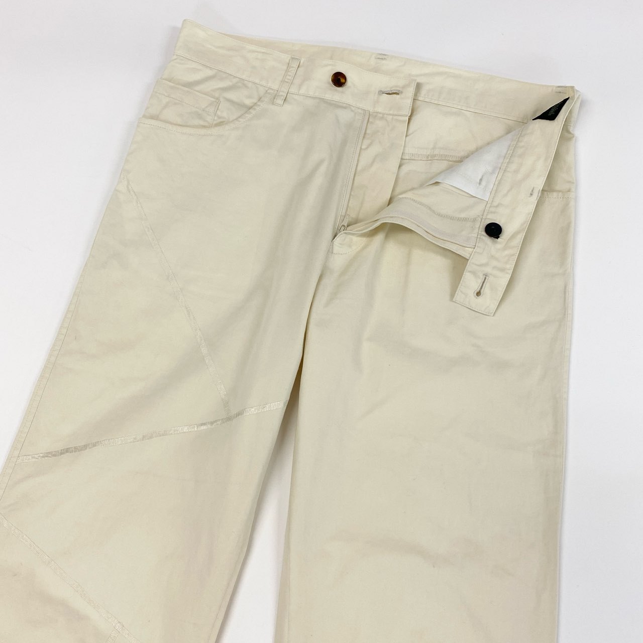 22f18 Jean Paul GAULTIER HOMME ジャンポールゴルチエ オム 切替パターン 5ポケット カラーパンツ ボトムス サイズ50 アイボリー コットン100% メンズ